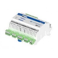 RAC18-IP Controllore liberamente programmabile con 4UI, 4DI, 5DO, 3AO, 2TO, 1xRS485, 1xUSB e 2 porte Ethernet protette. Alimentazione 24 V AC/DC