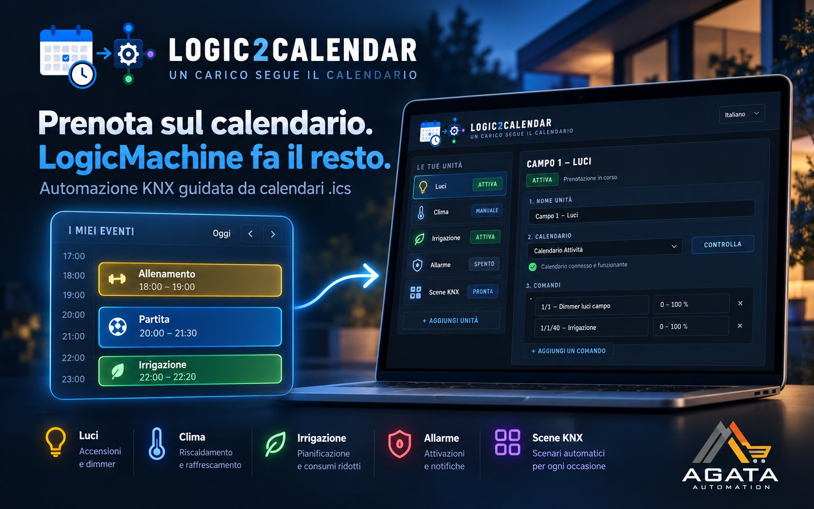 Logic2Calendar: le prenotazioni del calendario comandano luci, clima, irrigazione, allarme e scene KNX tramite LogicMachine